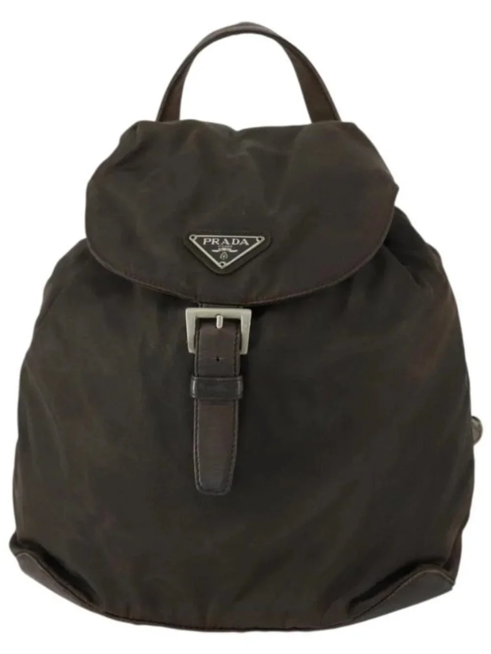 PRADA Backpack Nylon Brown Silver Auth 151544